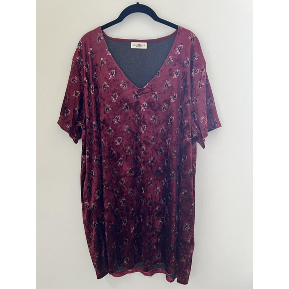Natural Life Dress Large Burgundy Velvet Floral Pockets Whimsigoth Boho Grunge - Picture 1 of 11